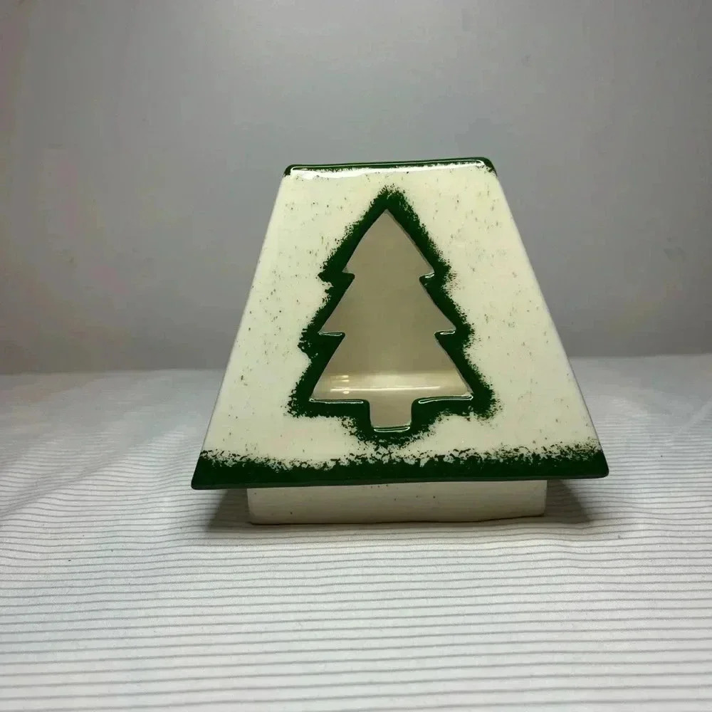Ceramic Christmas Tree Tea Light Candle Topper Holiday Seasonal Decor Winter